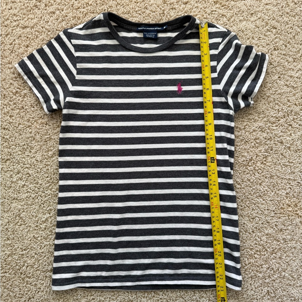 Ralph Lauren Sport Grey White Stripe T-shirt Medium